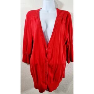 Lane Bryant Red 5 Button Cardigan Sweater 18 20 Lightweight Soft Stretchy V Neck